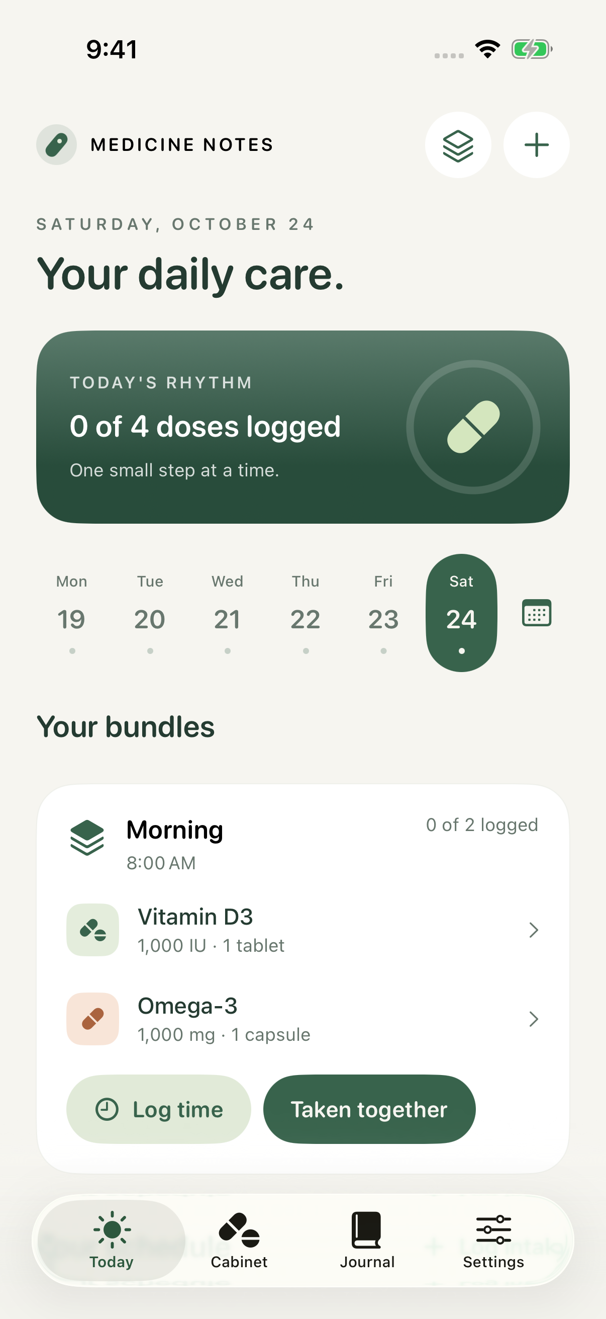 A sample intake bundle in the Medicine Notes Today view